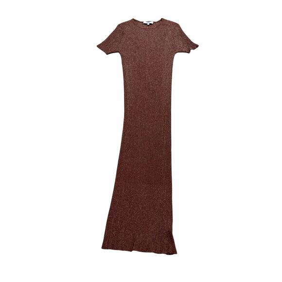 Tibi crew neck midi brown short sleeved ribbed knit sweater dress medium - Picture 5 of 9